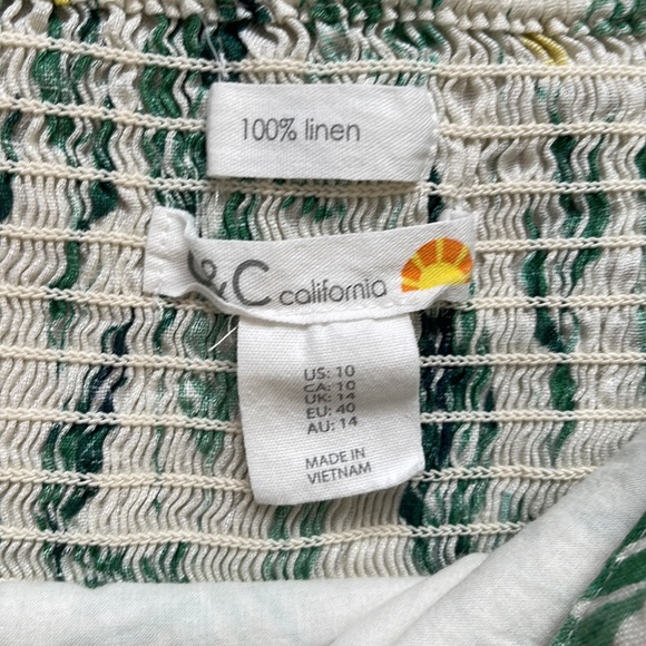 C&C California Botanical Green/Ivory Linen Dress☀️ - Picture 5 of 5